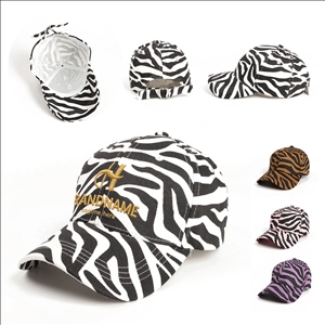 Zebra Print Baseball Cap with Customizable Embroidery